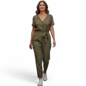 Old Navy Army Green Linen Blend Button Front Romper Jumpsuit Casual Size 2XL